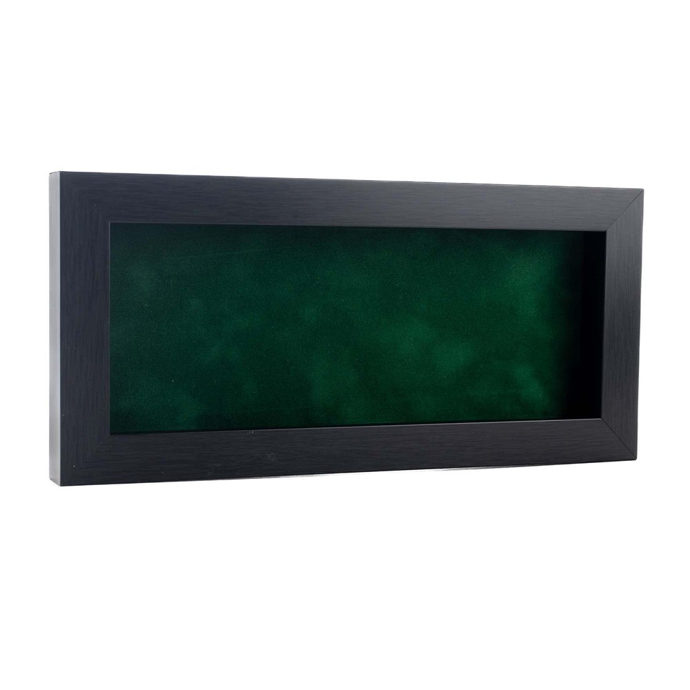13x34 Shadow Box Frame Charcoal Gray Wood | with a 3/4" Usable Display Depth | Includes a Forest Green Real Suede Texture Acid-Free Backing Board, UV Resistant Acrylic, and Hanging Hardware