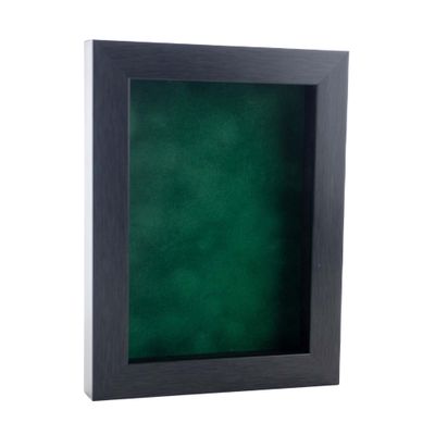 11x14 Shadow Box Frame Charcoal Gray Wood | with a 3/4" Usable Display Depth | Includes a Forest Green Real Suede Texture Acid-Free Backing Board, UV Resistant Acrylic, and Hanging Hardware