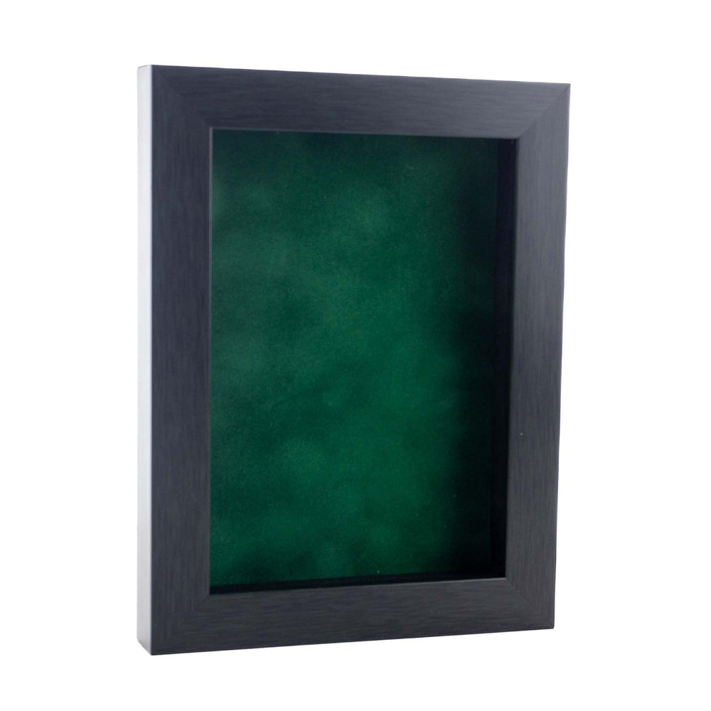 11x14 Shadow Box Frame Charcoal Gray Wood | with a 3/4" Usable Display Depth | Includes a Forest Green Real Suede Texture Acid-Free Backing Board, UV Resistant Acrylic, and Hanging Hardware