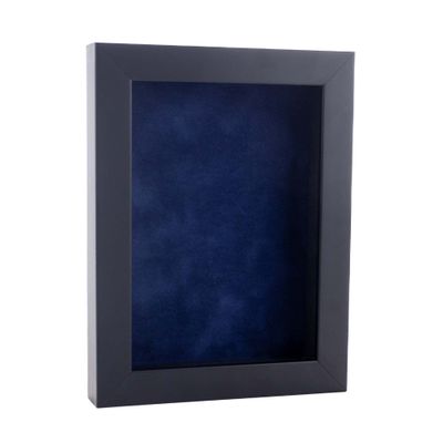 11x14 Shadow Box Frame Black Wood | with a 3/4" Usable Display Depth | Includes a Navy Blue Real Suede Texture Acid-Free Backing Board, UV Resistant Acrylic, and Hanging Hardware