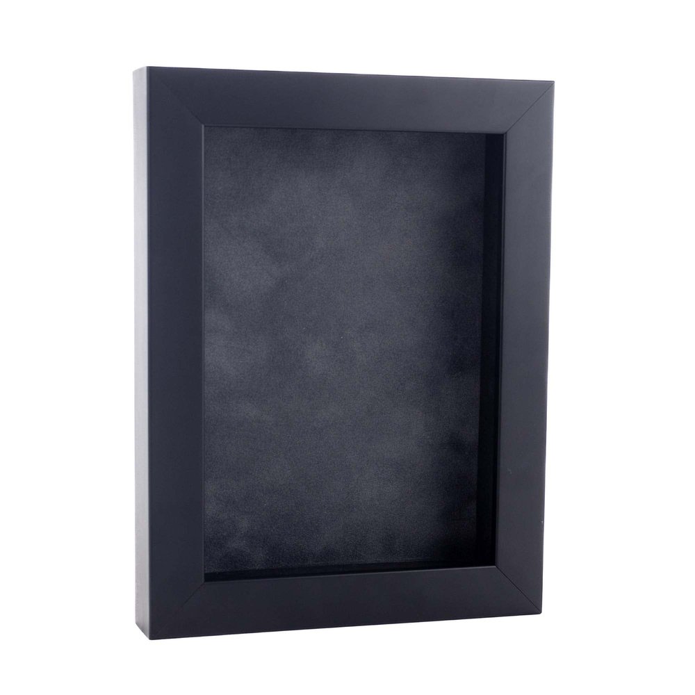 11x14 Shadow Box Frame Black Wood | with a 3/4" Usable Display Depth | Includes a Dark Grey Real Suede Texture Acid-Free Backing Board, UV Resistant Acrylic, and Hanging Hardware