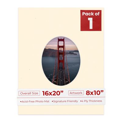 Poster Palooza 16x20 Mat Bevel Cut for 8x10 Photos - Precut Cream Oval Shaped Photo Mat Board Opening - Acid Free Matte to Protect Your Pictures - Bevel Cut for Family Photos, Pack of 1 Matboard
