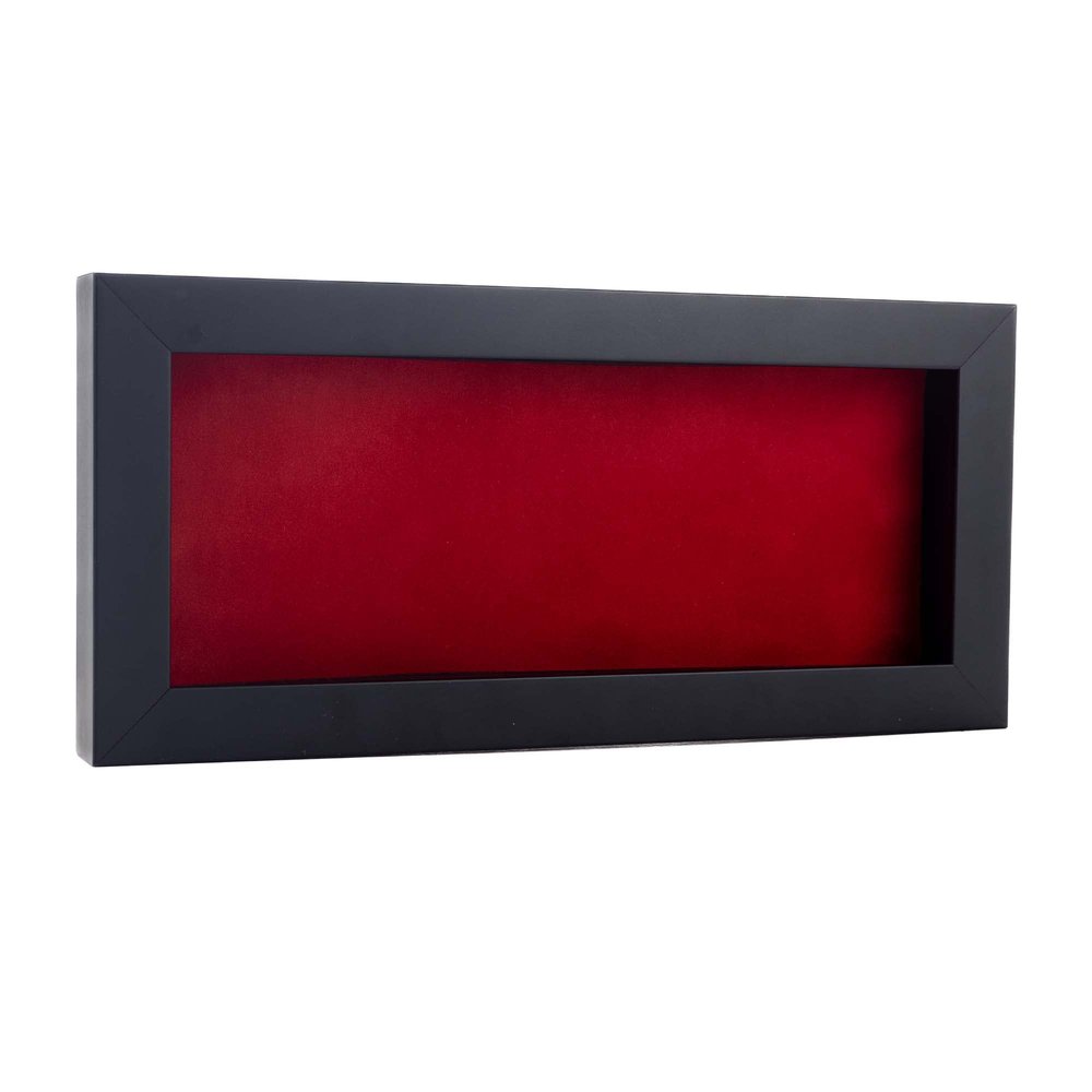 10x20 Shadow Box Frame Black Wood | with a 3/4" Usable Display Depth | Includes a Red Real Suede Texture Acid-Free Backing Board, UV Resistant Acrylic, and Hanging Hardware