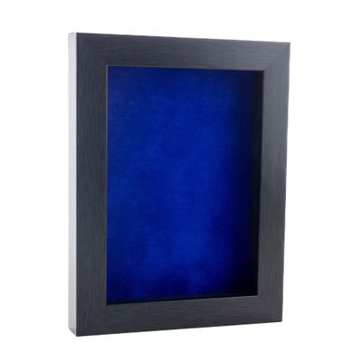 11x14 Shadow Box Frame Charcoal Gray Wood | with a 3/4" Usable Display Depth | Includes a Royal Blue Real Suede Texture Acid-Free Backing Board, UV Resistant Acrylic, and Hanging Hardware