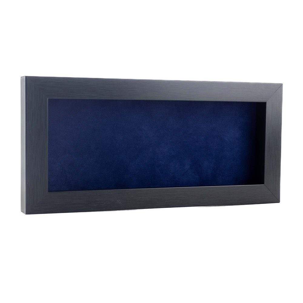 10x20 Shadow Box Frame Charcoal Gray Wood | with a 3/4" Usable Display Depth | Includes a Navy Blue Real Suede Texture Acid-Free Backing Board, UV Resistant Acrylic, and Hanging Hardware