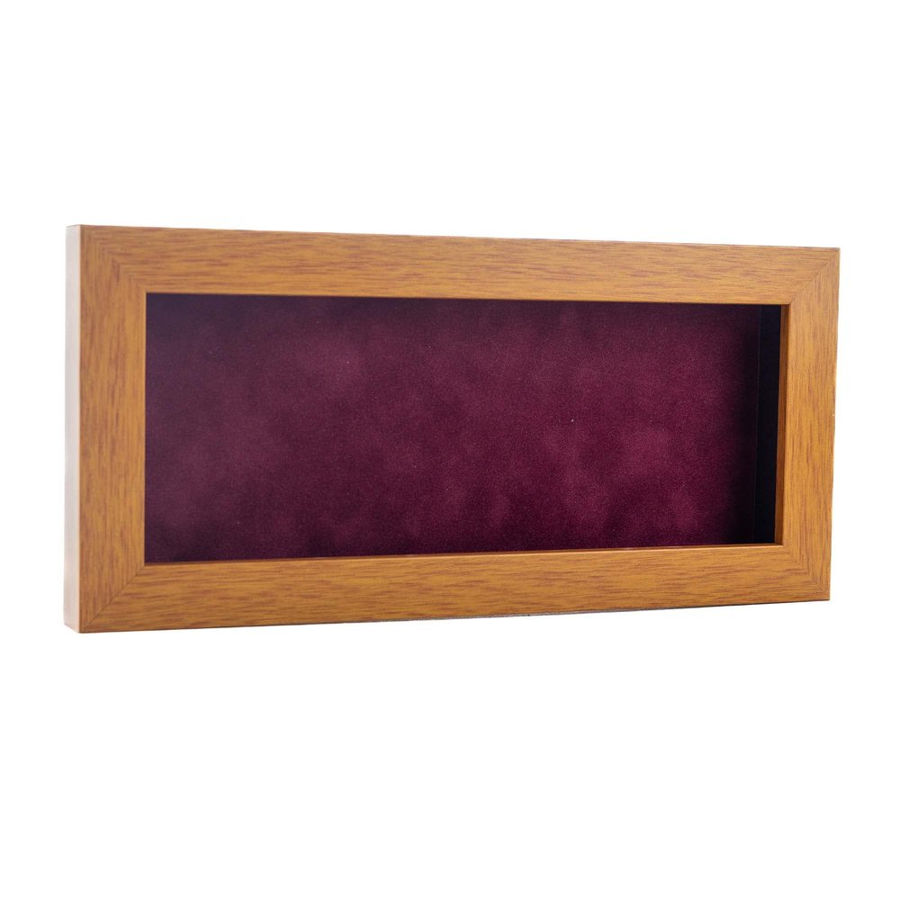 10x20 Shadow Box Frame Light Brown Wood | with a 3/4" Usable Display Depth | Includes a Dark Berry Real Suede Texture Acid-Free Backing Board, UV Resistant Acrylic, and Hanging Hardware