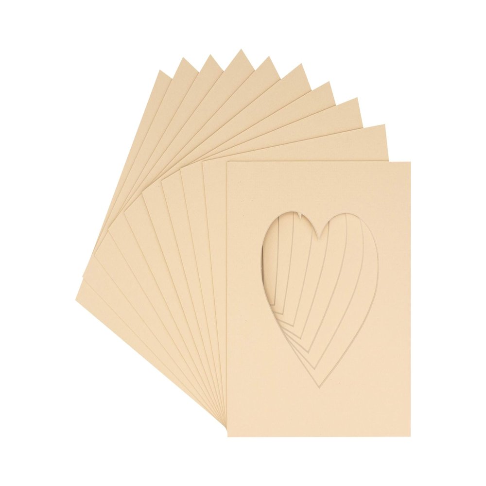 Poster Palooza 6x6 Mat Bevel Cut for 3x3 Photos - Precut Beige Heart Shaped Photo Mat Board Opening - Acid Free Matte to Protect Your Pictures - Bevel Cut for Family Photos, Pack of 10 Matboards