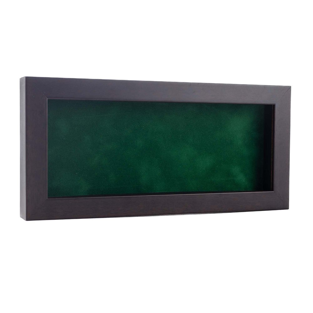 13x34 Shadow Box Frame Brown Walnut Wood | with a 3/4" Usable Display Depth | Includes a Forest Green Real Suede Texture Acid-Free Backing Board, UV Resistant Acrylic, and Hanging Hardware