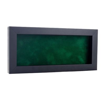 13x34 Shadow Box Frame Black Wood | with a 3/4" Usable Display Depth | Includes a Forest Green Real Suede Texture Acid-Free Backing Board, UV Resistant Acrylic, and Hanging Hardware