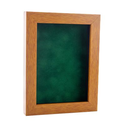 11x14 Shadow Box Frame Light Brown Wood | with a 3/4" Usable Display Depth | Includes a Forest Green Real Suede Texture Acid-Free Backing Board, UV Resistant Acrylic, and Hanging Hardware
