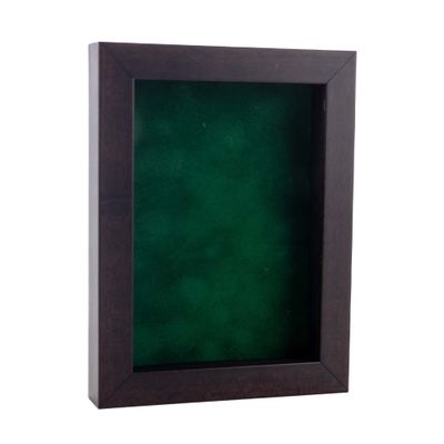 11x14 Shadow Box Frame Brown Walnut Wood | with a 3/4" Usable Display Depth | Includes a Forest Green Real Suede Texture Acid-Free Backing Board, UV Resistant Acrylic, and Hanging Hardware