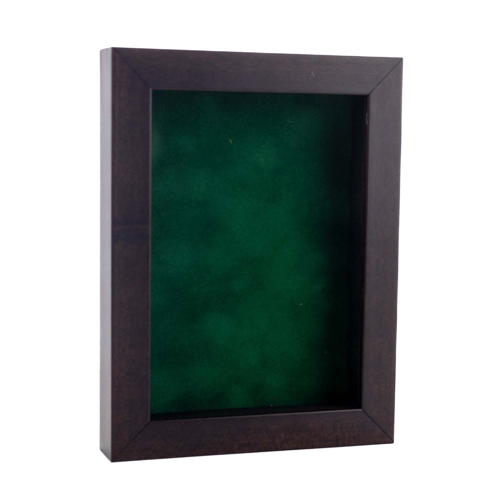 11x14 Shadow Box Frame Brown Walnut Wood | with a 3/4" Usable Display Depth | Includes a Forest Green Real Suede Texture Acid-Free Backing Board, UV Resistant Acrylic, and Hanging Hardware