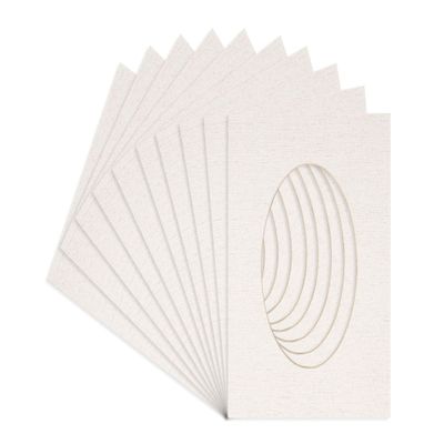 8x10 Mat Bevel Cut for 5x6 Photos - Precut White Linen Canvas Oval Shaped Photo Mat Board Opening - Acid Free Matte to Protect Your Pictures - Bevel Cut for Family Photos, Pack of 10 Matboards