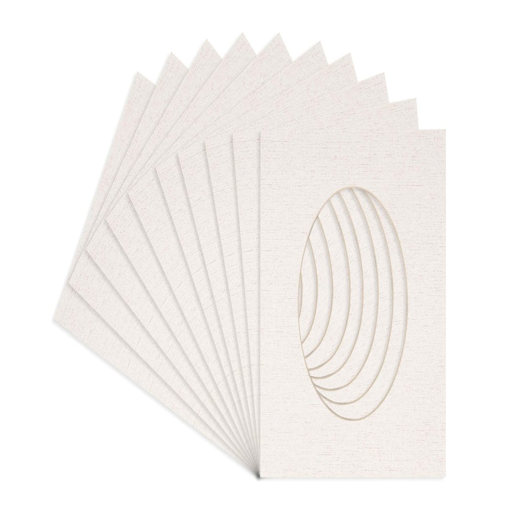 8x10 Mat Bevel Cut for 5x6 Photos - Precut White Linen Canvas Oval Shaped Photo Mat Board Opening - Acid Free Matte to Protect Your Pictures - Bevel Cut for Family Photos, Pack of 10 Matboards