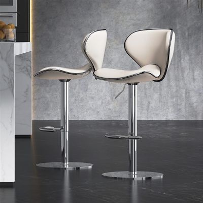 ADEADE Modern Grey Bar Stool with Back Set of 2 Adjustable Height Swivel Bar Chair, Heavy Chromed Metal Base and Footrestfor Restaurant, Living Rooms Offices (Color : Off White)