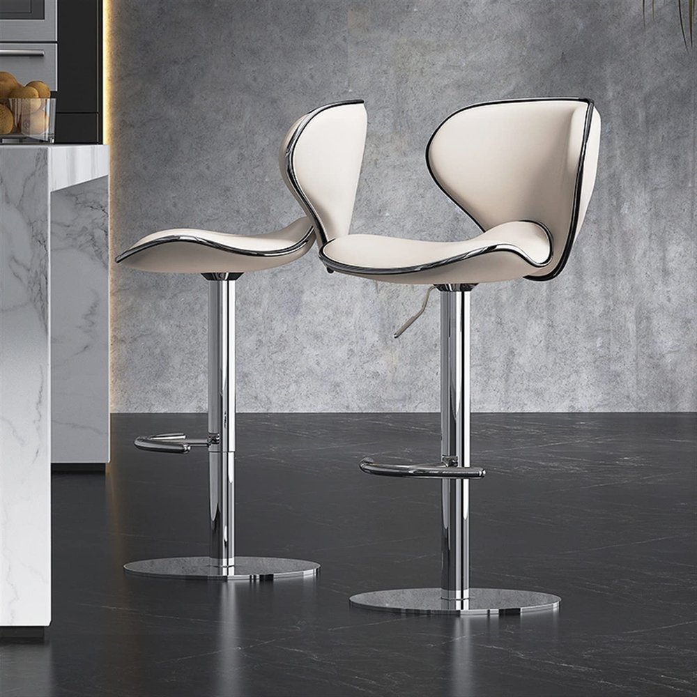 ADEADE Modern Grey Bar Stool with Back Set of 2 Adjustable Height Swivel Bar Chair, Heavy Chromed Metal Base and Footrestfor Restaurant, Living Rooms Offices (Color : Off White)