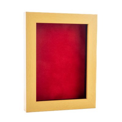11x14 Shadow Box Frame Natural Wood | with a 3/4" Usable Display Depth | Includes a Red Real Suede Texture Acid-Free Backing Board, UV Resistant Acrylic, and Hanging Hardware