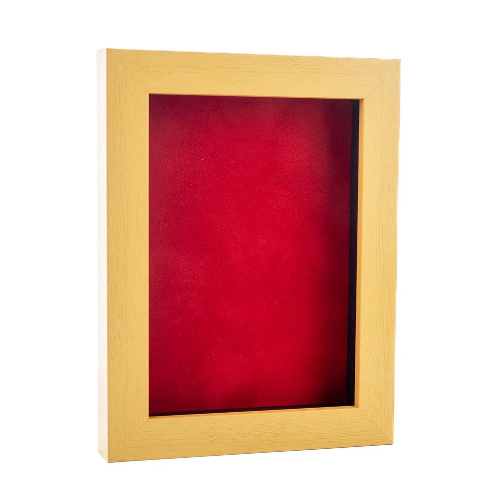 11x14 Shadow Box Frame Natural Wood | with a 3/4" Usable Display Depth | Includes a Red Real Suede Texture Acid-Free Backing Board, UV Resistant Acrylic, and Hanging Hardware