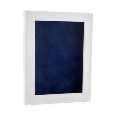 11x14 Shadow Box Frame White Wood | with a 3/4" Usable Display Depth | Includes a Navy Blue Real Suede Texture Acid-Free Backing Board, UV Resistant Acrylic, and Hanging Hardware
