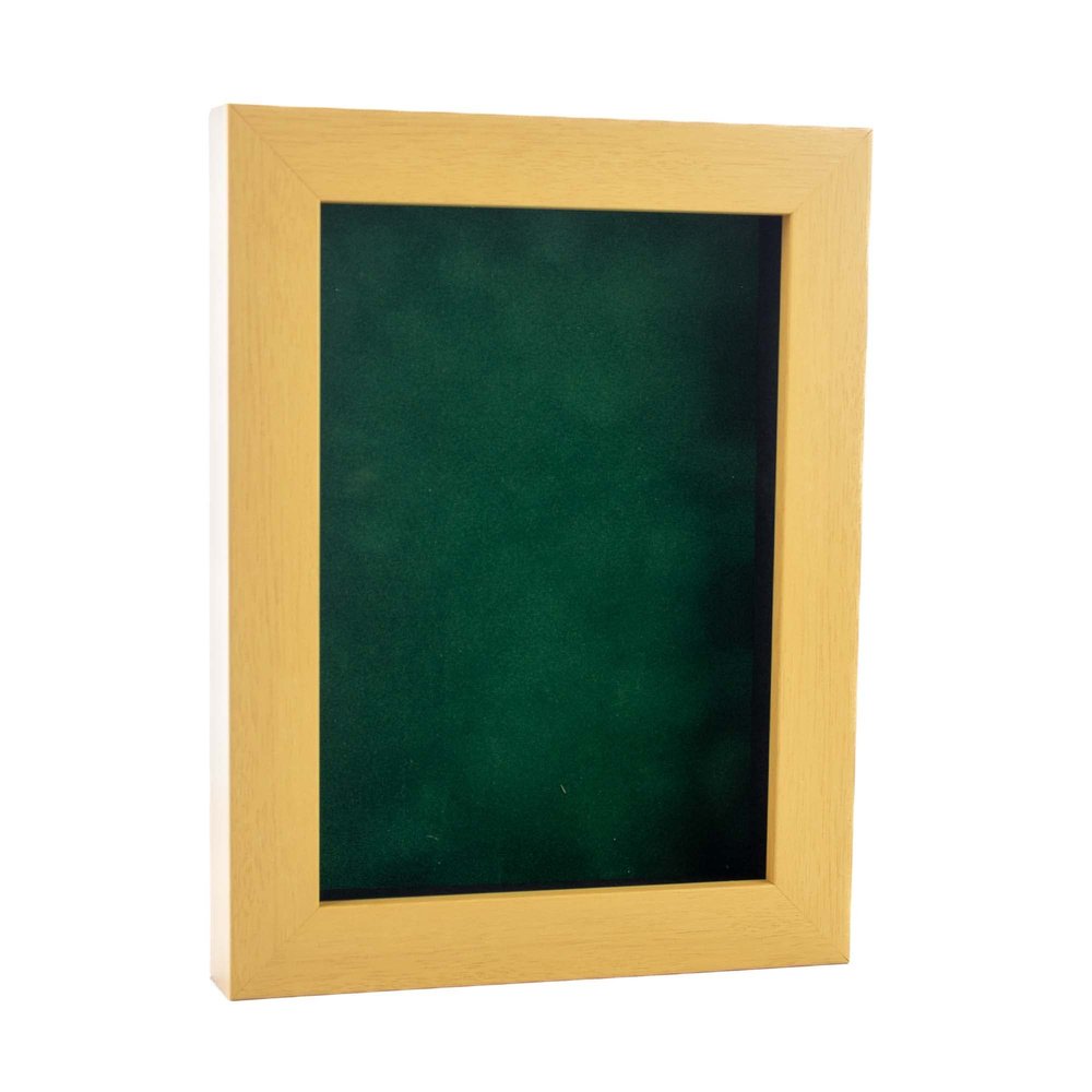11x14 Shadow Box Frame Natural Wood | with a 3/4" Usable Display Depth | Includes a Forest Green Real Suede Texture Acid-Free Backing Board, UV Resistant Acrylic, and Hanging Hardware