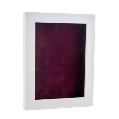 11x14 Shadow Box Frame White Wood | with a 3/4" Usable Display Depth | Includes a Dark Berry Real Suede Texture Acid-Free Backing Board, UV Resistant Acrylic, and Hanging Hardware