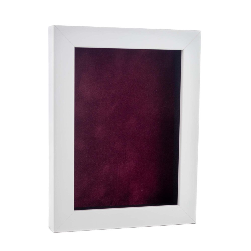 11x14 Shadow Box Frame White Wood | with a 3/4" Usable Display Depth | Includes a Dark Berry Real Suede Texture Acid-Free Backing Board, UV Resistant Acrylic, and Hanging Hardware