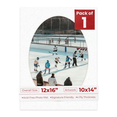 12x16 Mat Bevel Cut for 10x14 Photos - Precut Oyster Shell White Oval Shaped Photo Mat Board Opening - Acid Free Matte to Protect Your Pictures - Bevel Cut for Family Photos, Pack of 1 Matboard