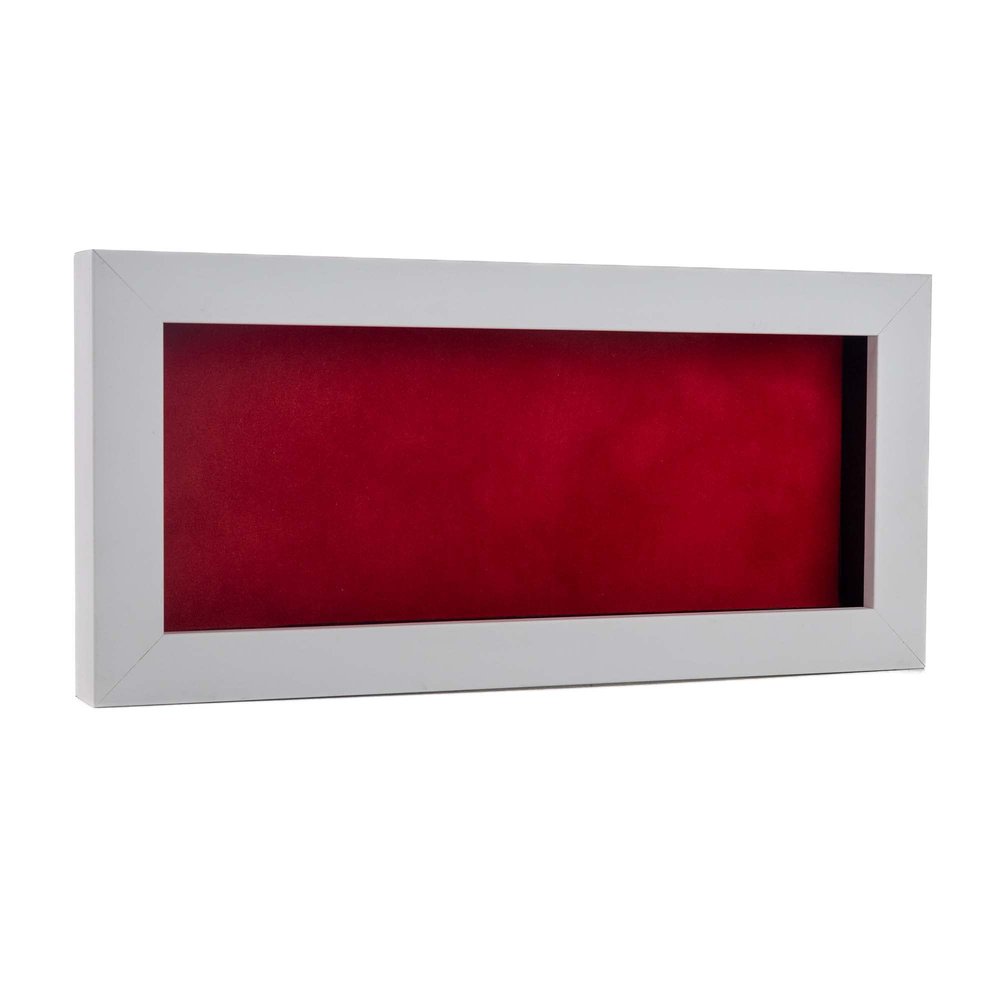 10x20 Shadow Box Frame White Wood | with a 3/4" Usable Display Depth | Includes a Red Real Suede Texture Acid-Free Backing Board, UV Resistant Acrylic, and Hanging Hardware
