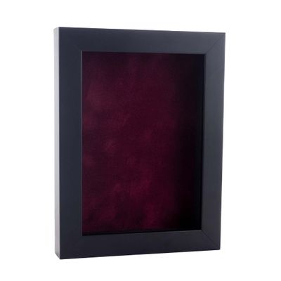 11x14 Shadow Box Frame Black Wood | with a 3/4" Usable Display Depth | Includes a Dark Berry Real Suede Texture Acid-Free Backing Board, UV Resistant Acrylic, and Hanging Hardware