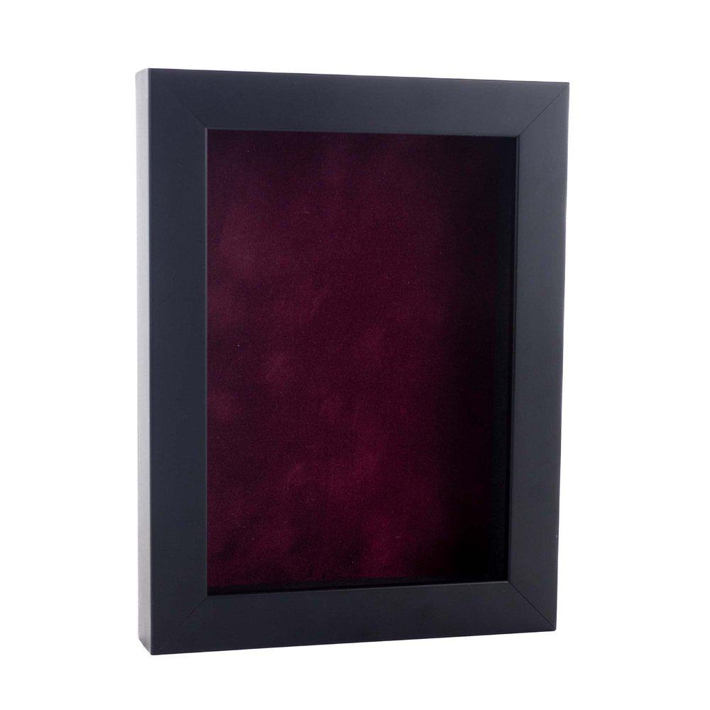 11x14 Shadow Box Frame Black Wood | with a 3/4" Usable Display Depth | Includes a Dark Berry Real Suede Texture Acid-Free Backing Board, UV Resistant Acrylic, and Hanging Hardware