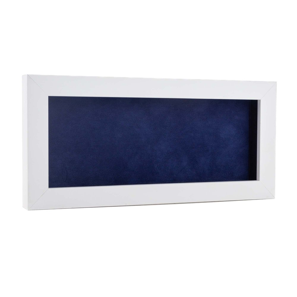 10x20 Shadow Box Frame White Wood | with a 3/4" Usable Display Depth | Includes a Navy Blue Real Suede Texture Acid-Free Backing Board, UV Resistant Acrylic, and Hanging Hardware