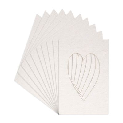 6x6 Mat Bevel Cut for 3x3 Photos - Precut White Linen Canvas Heart Shaped Photo Mat Board Opening - Acid Free Matte to Protect Your Pictures - Bevel Cut for Family Photos, Pack of 10 Matboards