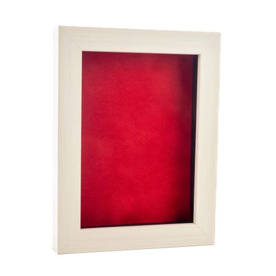 11x14 Shadow Box Frame White Washed Wood | with a 3/4" Usable Display Depth | Includes a Red Real Suede Texture Acid-Free Backing Board, UV Resistant Acrylic, and Hanging Hardware