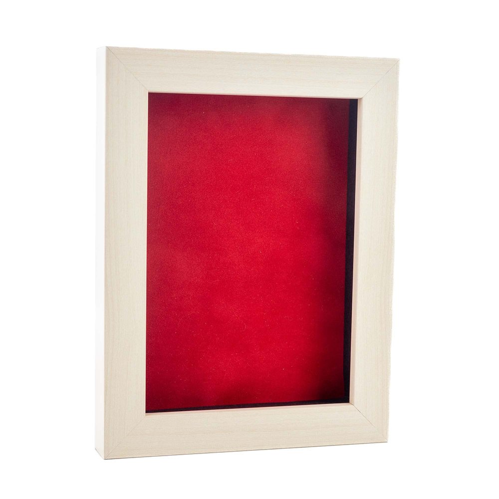 11x14 Shadow Box Frame White Washed Wood | with a 3/4" Usable Display Depth | Includes a Red Real Suede Texture Acid-Free Backing Board, UV Resistant Acrylic, and Hanging Hardware