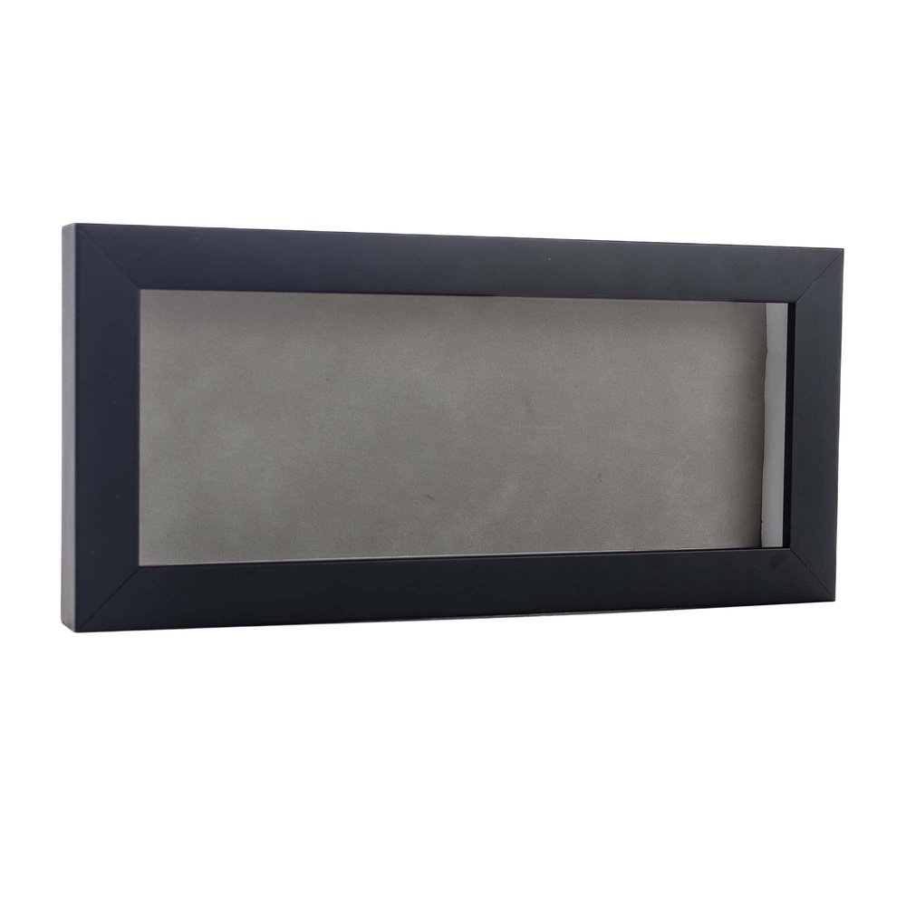 13x34 Shadow Box Frame Black Wood | with a 3/4" Usable Display Depth | Includes a Light Grey Real Suede Texture Acid-Free Backing Board, UV Resistant Acrylic, and Hanging Hardware