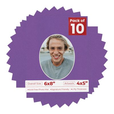 Poster Palooza 6x8 Mat Bevel Cut for 4x5 Photos - Precut Dark Purple Oval Shaped Photo Mat Board Opening - Acid Free Matte to Protect Your Pictures - Bevel Cut for Family Photos, Pack of 10 Matboards