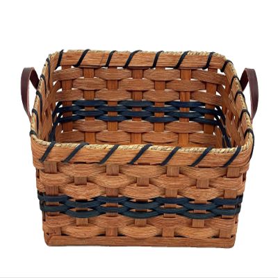 AMISH BASKETS AND BEYOND Amish Oak Fruit Basket Small With Leather Handles (Blue)