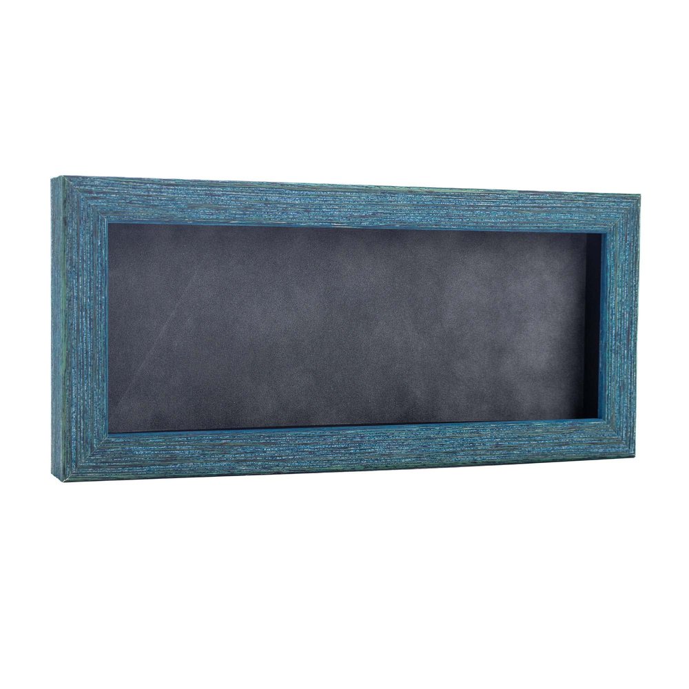 13x34 Shadow Box Frame Blue Wood | with a 1" Usable Display Depth | Includes a Dark Grey Real Suede Texture Acid-Free Backing Board, UV Resistant Acrylic, and Hanging Hardware