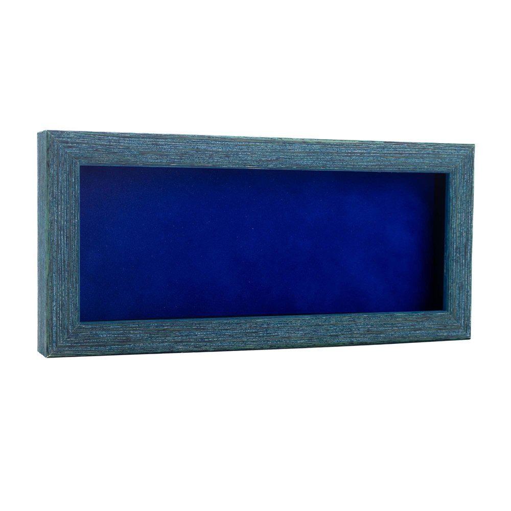 10x20 Shadow Box Frame Blue Wood | with a 1" Usable Display Depth | Includes a Royal Blue Real Suede Texture Acid-Free Backing Board, UV Resistant Acrylic, and Hanging Hardware