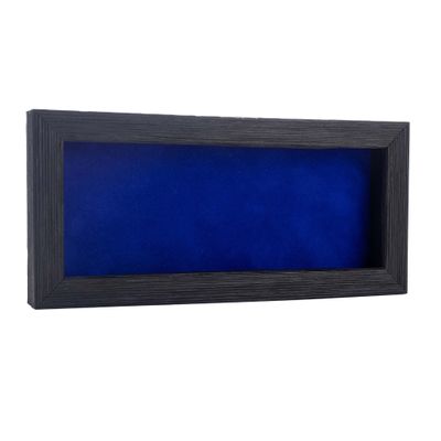 13x34 Shadow Box Frame Barnwood Black Wood | with a 1" Usable Display Depth | Includes a Royal Blue Real Suede Texture Acid-Free Backing Board, UV Resistant Acrylic, and Hanging Hardware