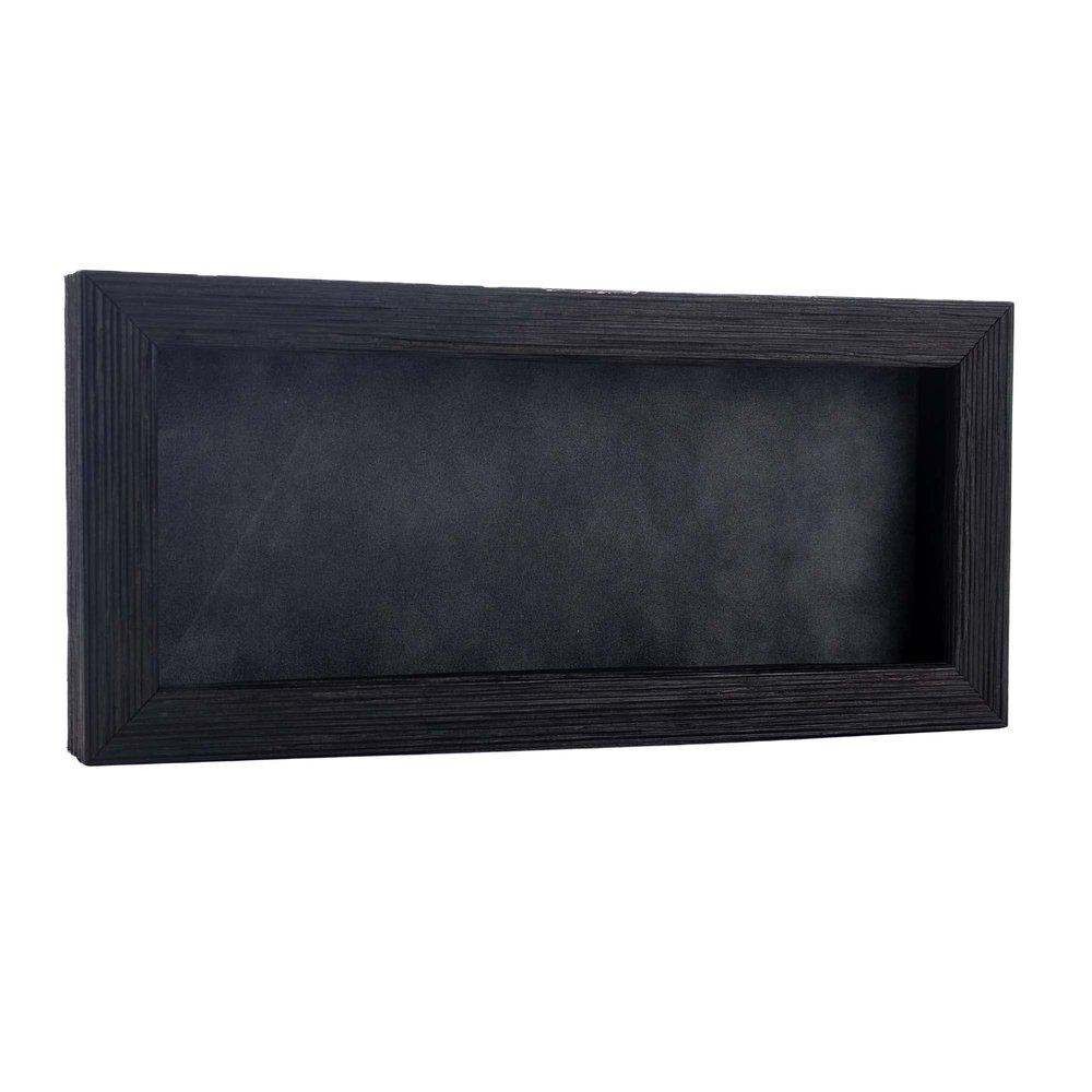 13x34 Shadow Box Frame Barnwood Black Wood | with a 1" Usable Display Depth | Includes a Dark Grey Real Suede Texture Acid-Free Backing Board, UV Resistant Acrylic, and Hanging Hardware