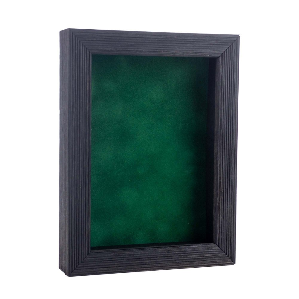 11x14 Shadow Box Frame Barnwood Black Wood | with a 1" Usable Display Depth | Includes a Forest Green Real Suede Texture Acid-Free Backing Board, UV Resistant Acrylic, and Hanging Hardware