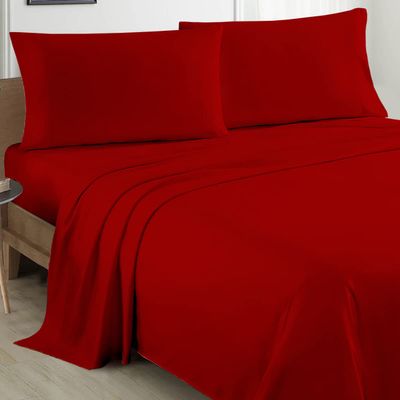 100% Organic Cotton California King - 72" X 84"- Red Solid 4-Piece Sheet Set 500 Thread Count Breathable and Comfortable, Fits Mattress Up to 8-10 inches Deep Pocket
