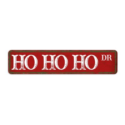 Vintage Retro Christmas Street Sign, Novelty Red Christmas Sign, HO HO HO Holiday Aluminum Sign, 4 X 18 Inch