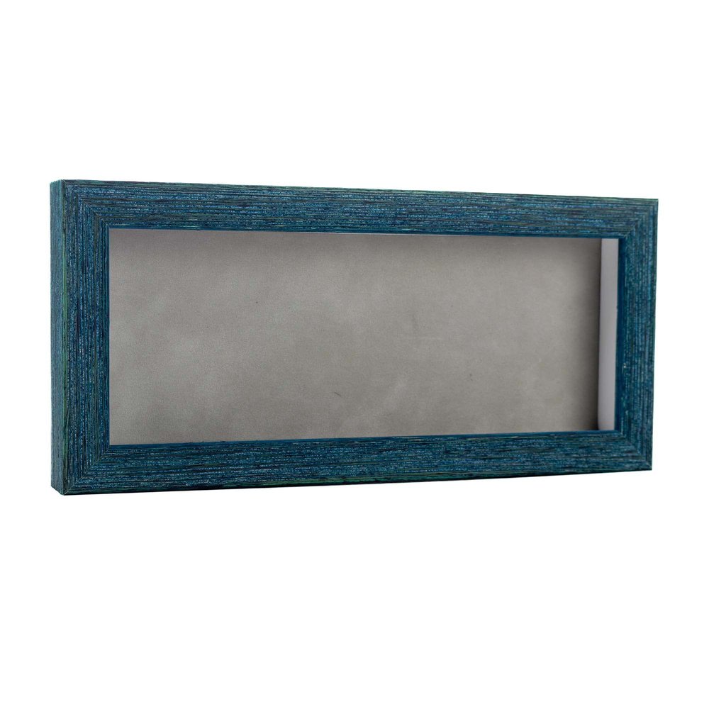 10x20 Shadow Box Frame Blue Wood | with a 1" Usable Display Depth | Includes a Light Grey Real Suede Texture Acid-Free Backing Board, UV Resistant Acrylic, and Hanging Hardware