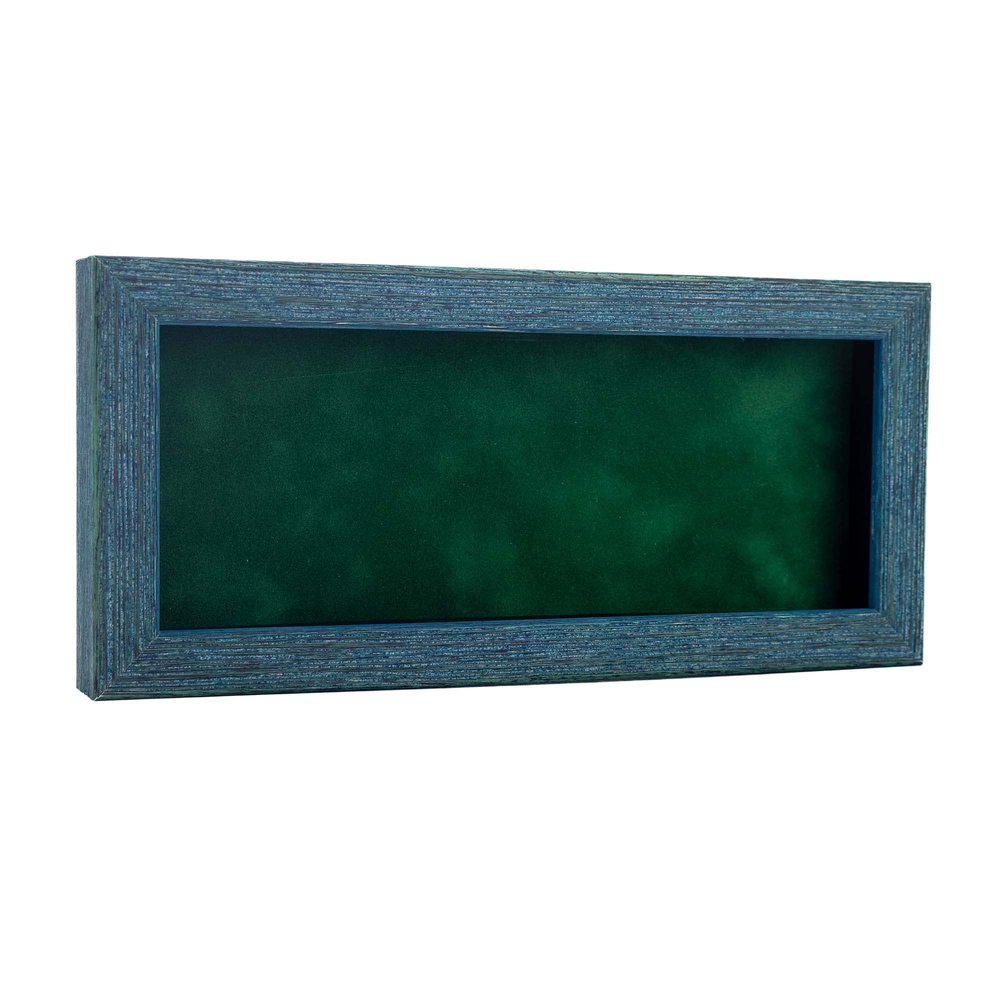 10x20 Shadow Box Frame Blue Wood | with a 1" Usable Display Depth | Includes a Forest Green Real Suede Texture Acid-Free Backing Board, UV Resistant Acrylic, and Hanging Hardware