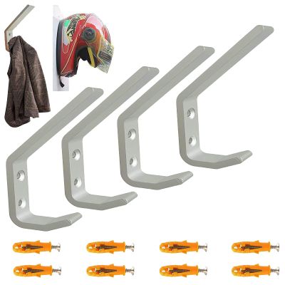 4 Pack Sturdy Aluminium Motorcycle Helmet Holder,motorbike Jacket Display Rack,Backpack Bags Wall Mount Hanger,Cloth Coat Glove Storage Hook - with mounting screwsNo Helmet