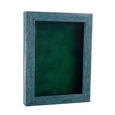 11x14 Shadow Box Frame Blue Wood | with a 1" Usable Display Depth | Includes a Forest Green Real Suede Texture Acid-Free Backing Board, UV Resistant Acrylic, and Hanging Hardware