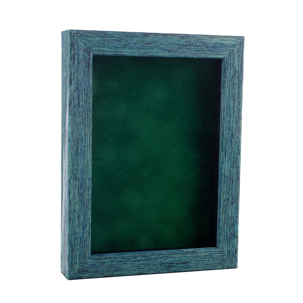 11x14 Shadow Box Frame Blue Wood | with a 1" Usable Display Depth | Includes a Forest Green Real Suede Texture Acid-Free Backing Board, UV Resistant Acrylic, and Hanging Hardware