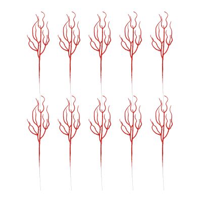 Tofficu Christmas Ttree Picks: 10pcs Glitter Curly Christmas Spray, Artificial Twigs Branches, Tree Filler, Leaves Picks Stems, Tree Ornaments Vase Filler for Xmas - Red